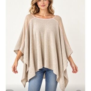 J. McLaughlin Womens 100% Cashmere Poncho Sweater OS Beige/Pink Pullover I